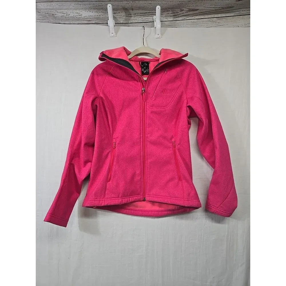 Adidas Outdoor Pink Full Zip Softshell Jacket‎ Hood Women's Small Fleece Lined